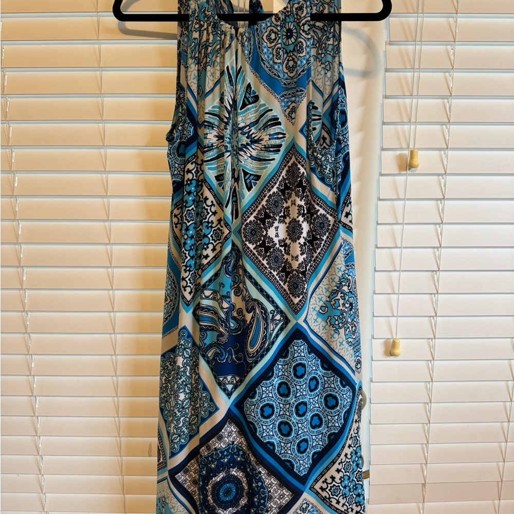 Premise Dresses Blue Patchwork Print Halter Shift Dress Size L